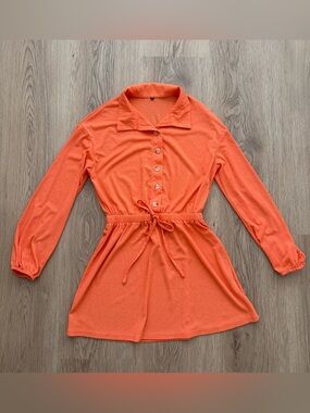Orange Cover up long sleeve dress with elastic waistband